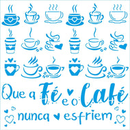 Stencil Cozinha Frase Café 20x20cm para Pintura Decorativa e Artesanato Stxx-319 - Litoarte
