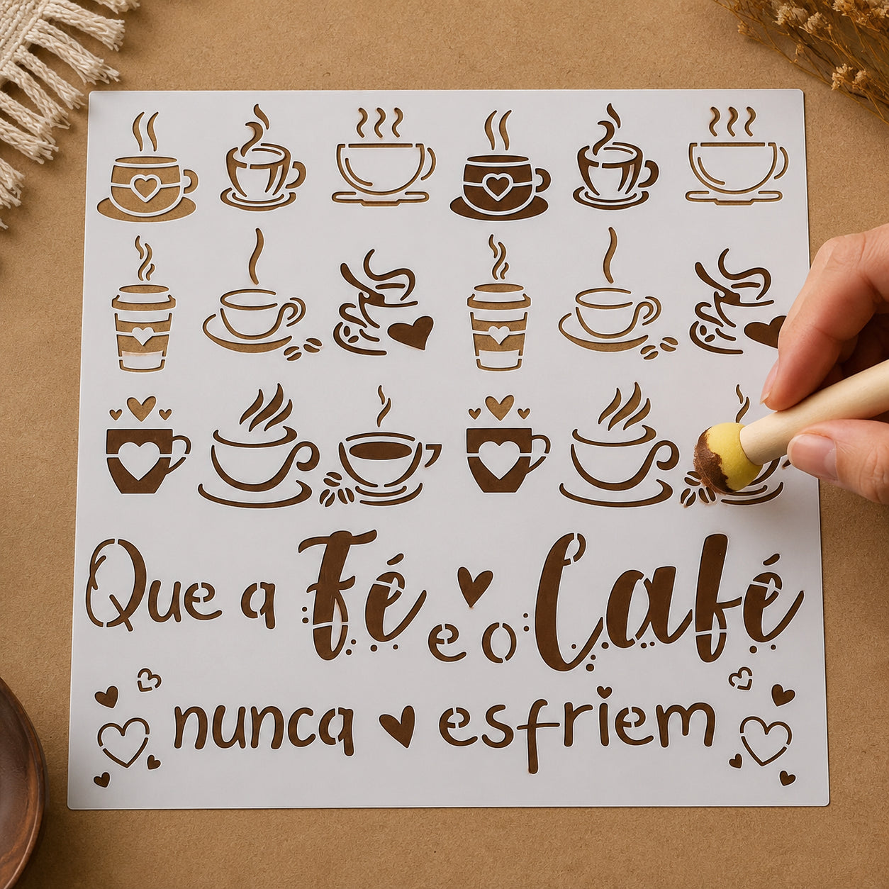 Stencil Cozinha Frase Café 20x20cm para Pintura Decorativa e Artesanato Stxx-319 - Litoarte