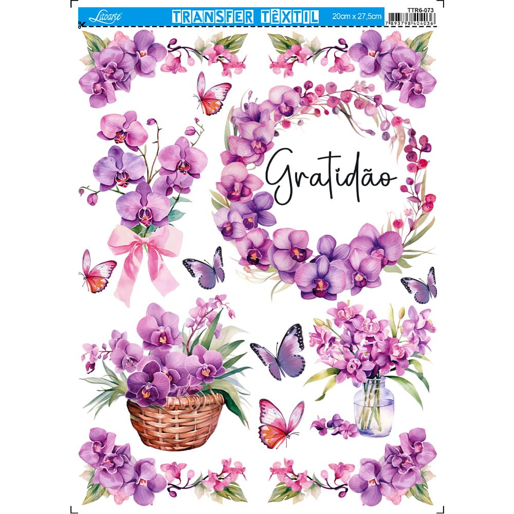 Transfer de Imagem Têxtil Retângulo - Gratidão 20x27,5cm para Artesanato e Customização em Tecido Ttr6-073 - Litoarte