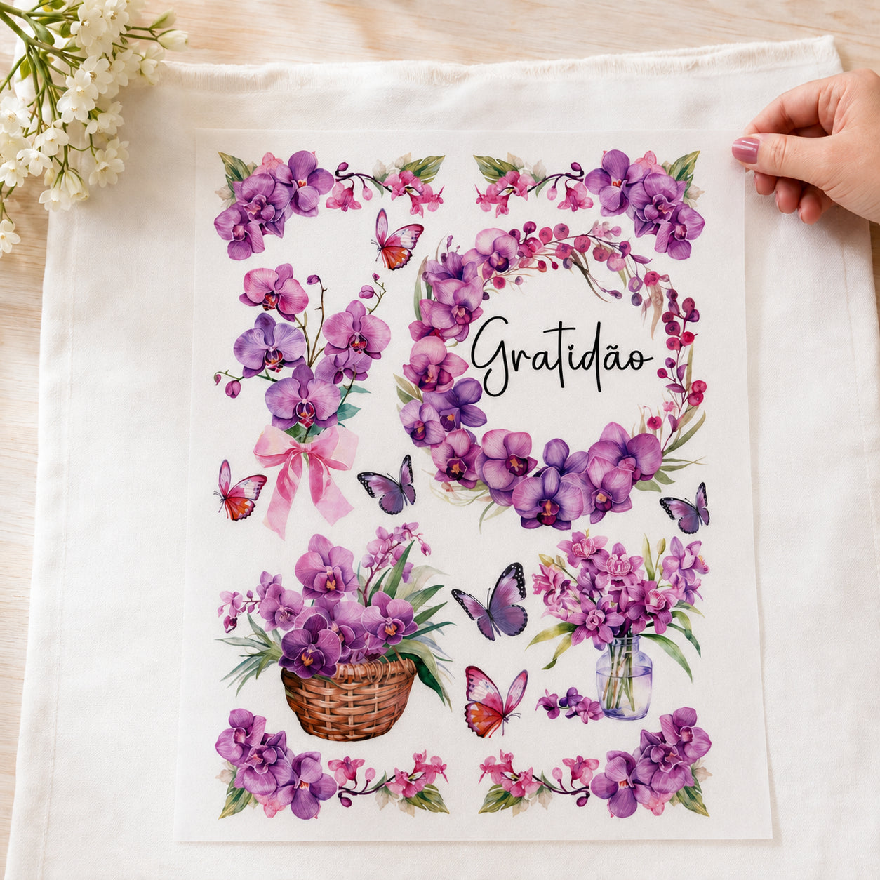 Transfer de Imagem Têxtil Retângulo - Gratidão 20x27,5cm para Artesanato e Customização em Tecido Ttr6-073 - Litoarte