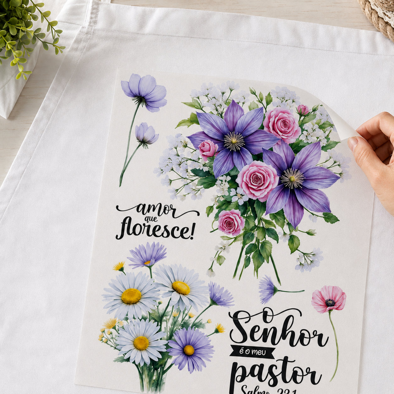 Transfer de Imagem Têxtil Retângulo - Amor Que Floresce 20x27,5cm para Artesanato e Customização em Tecido Ttr6-078 - Litoarte