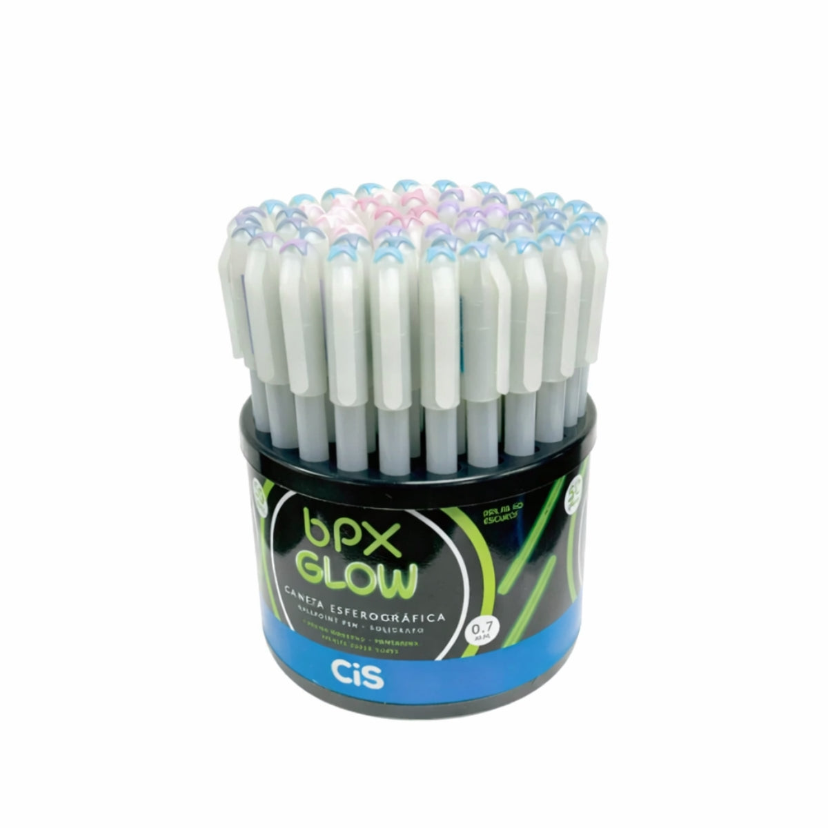 Estojo Canetas Esferográficas Cis Bpx Glow 0,7 Mm Brilha no Escuro com 5 Unidades