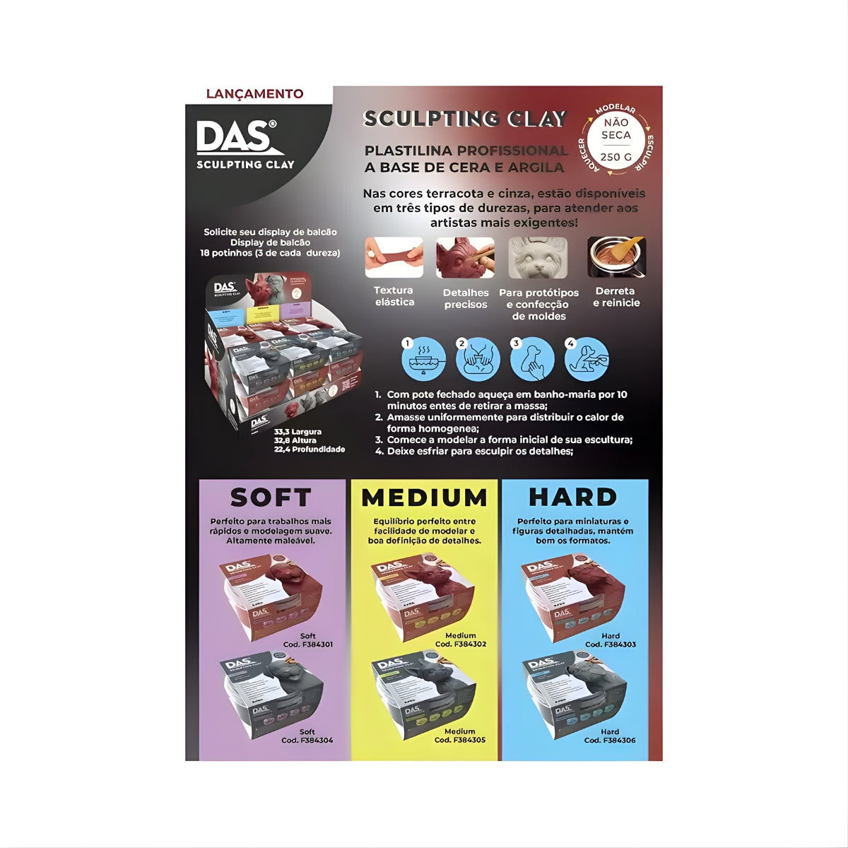 Massa para Modelar Sculpting Clay 230g Hard Cinza F384306 - Das