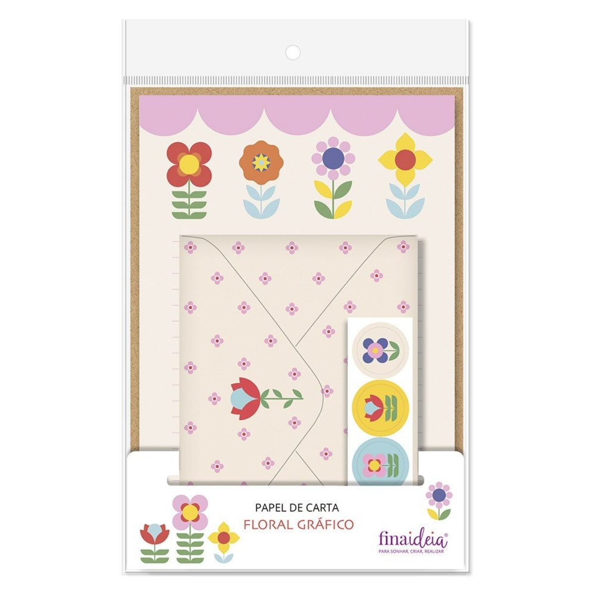 Kit Papel Carta com 4 Unidades Floral Gráfico - Fina Ideia
