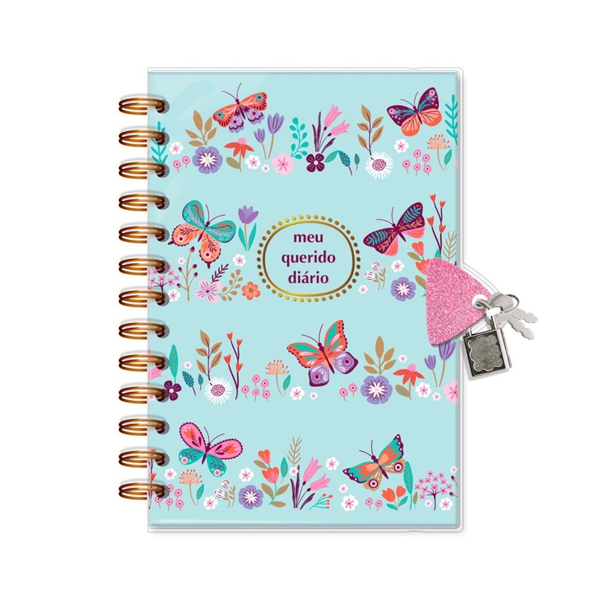 Diário com Chave Borboletas no Jardim 11,8x17,5cm com 84 Folhas - Fina Ideia