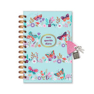 Diário com Chave Borboletas no Jardim 11,8x17,5cm com 84 Folhas - Fina Ideia
