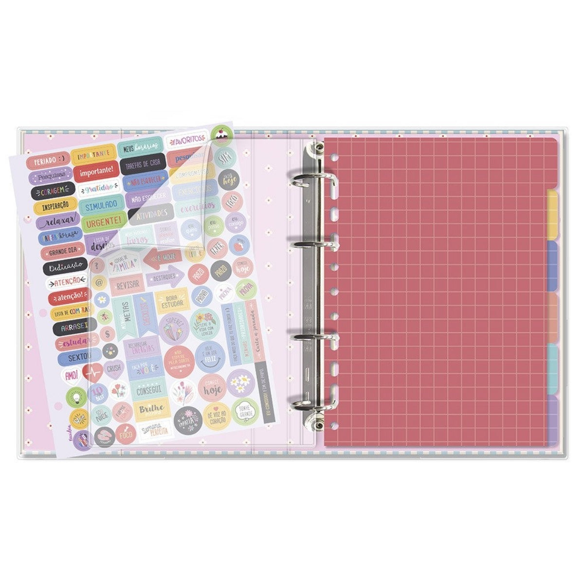 Caderno Argolado Pautado 90g/m² 16,5x23,2cm com 80 Folhas e 12 Divisórias Floral Gráfico - Fina Ideia