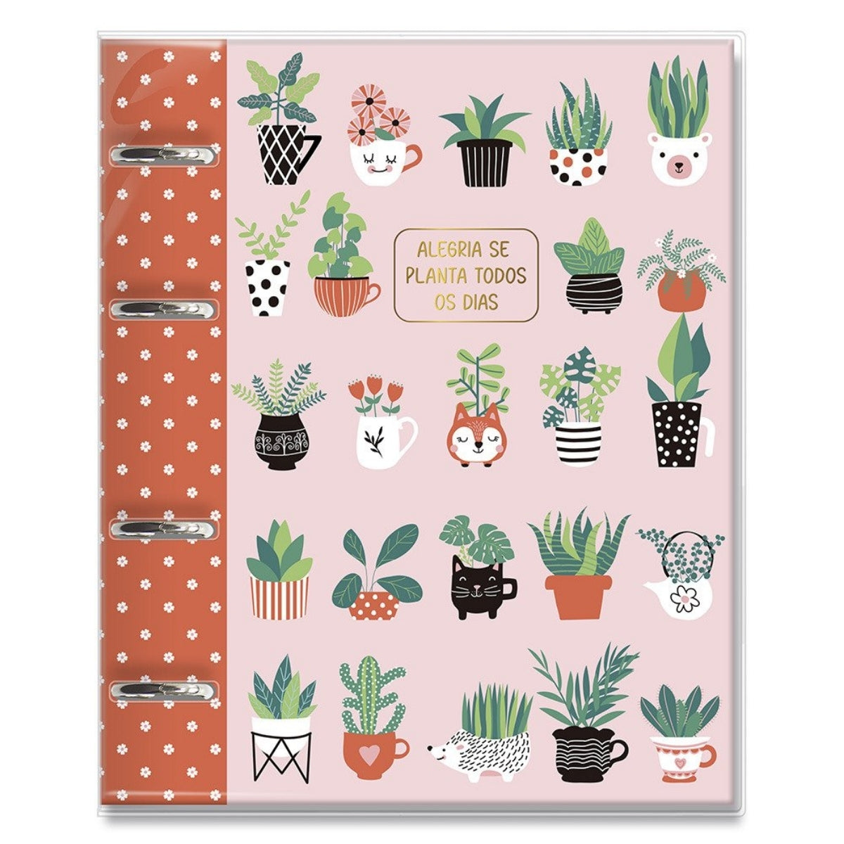 Caderno Argolado Pautado 90g/m² 16,5x23,2cm com 80 Folhas e 12 Divisórias Plantinhas - Fina Ideia