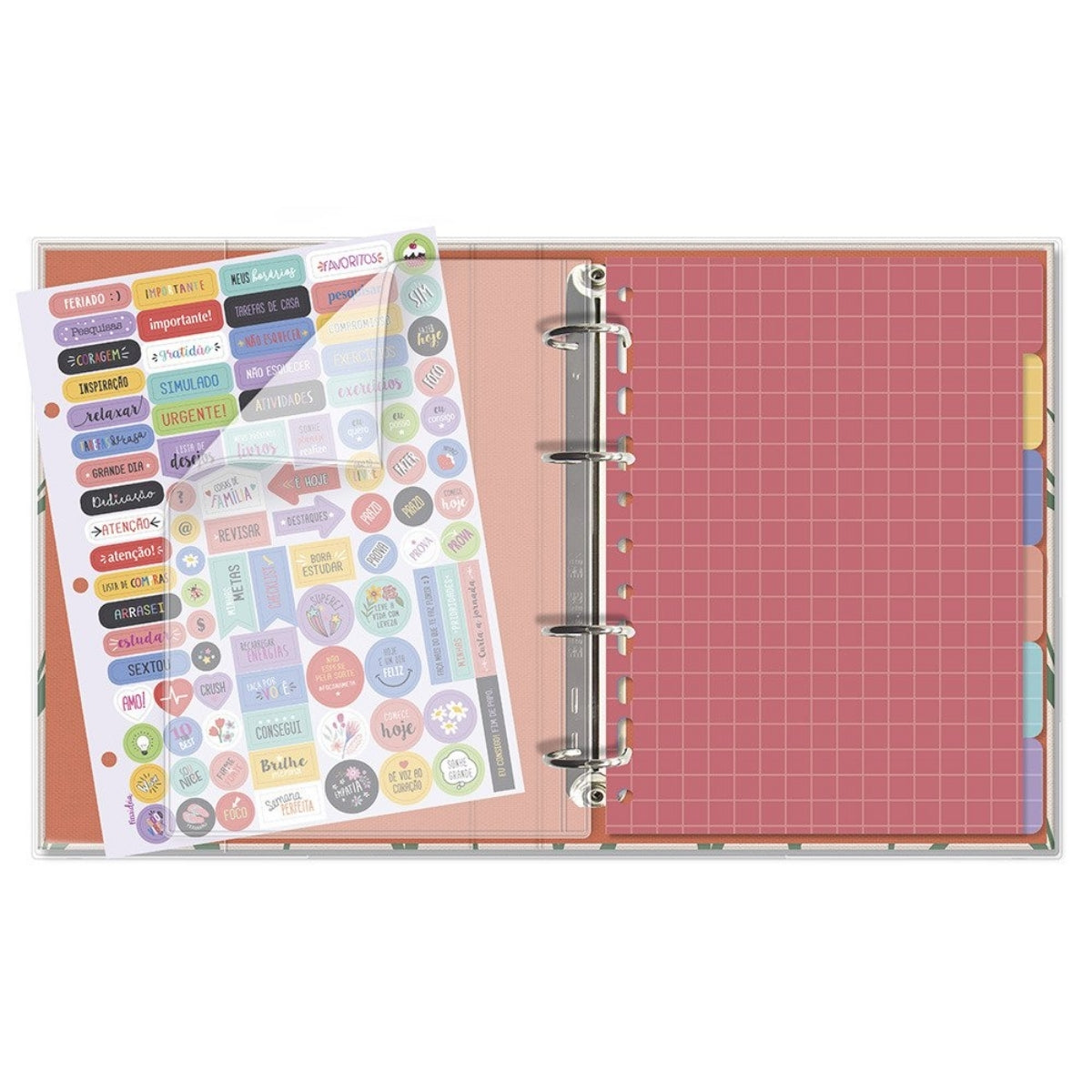 Caderno Argolado Pautado 90g/m² 16,5x23,2cm com 80 Folhas e 12 Divisórias Tulipas - Fina Ideia