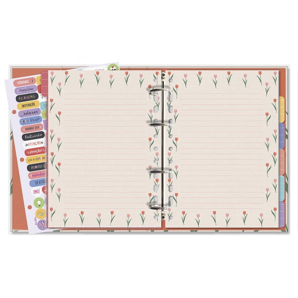Caderno Argolado Pautado 90g/m² 16,5x23,2cm com 80 Folhas e 12 Divisórias Tulipas - Fina Ideia
