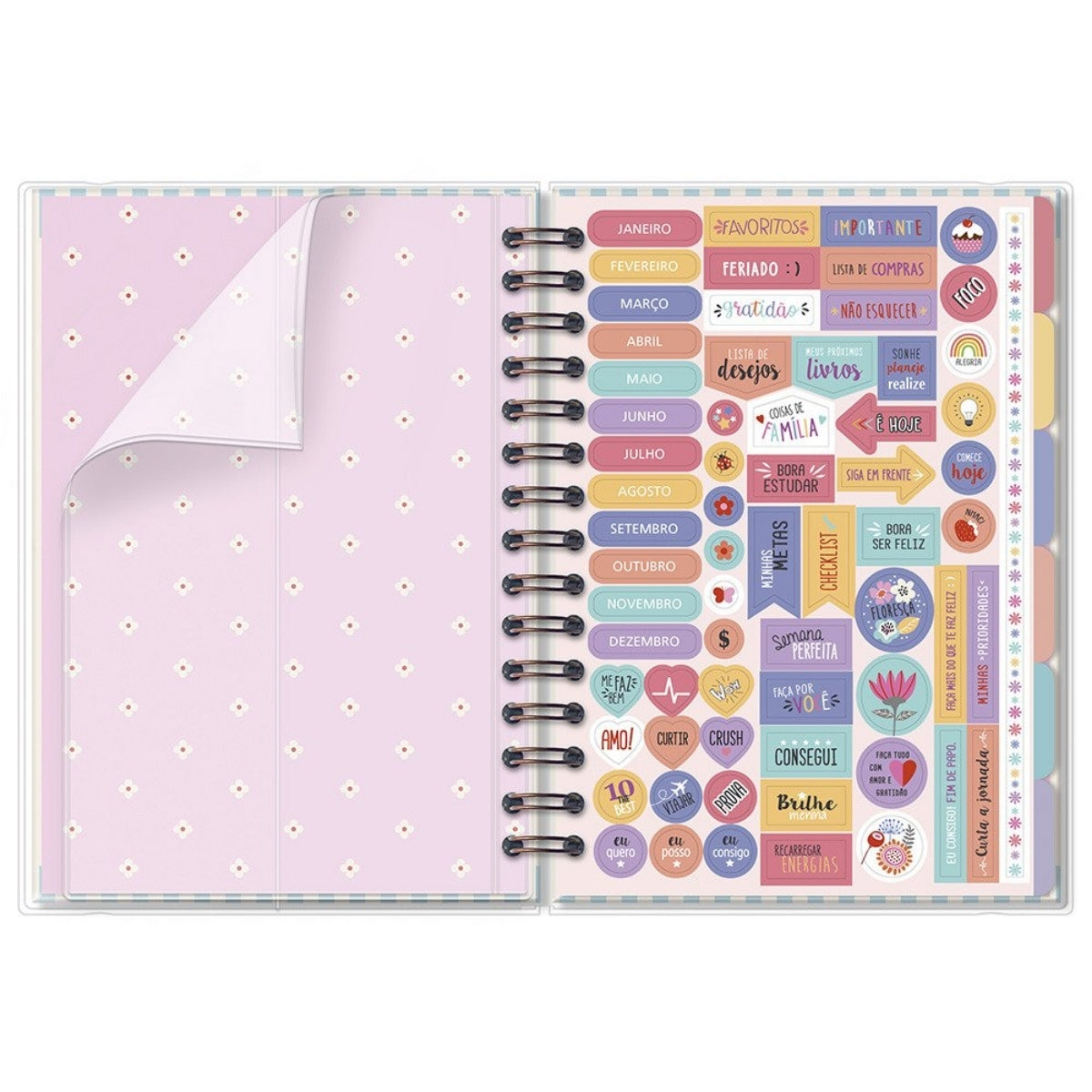 Planner Permanente M 90g 13,4x20,5cm com 105 Folhas e 12 Divisórias Floral Gráfico - Fina Ideia