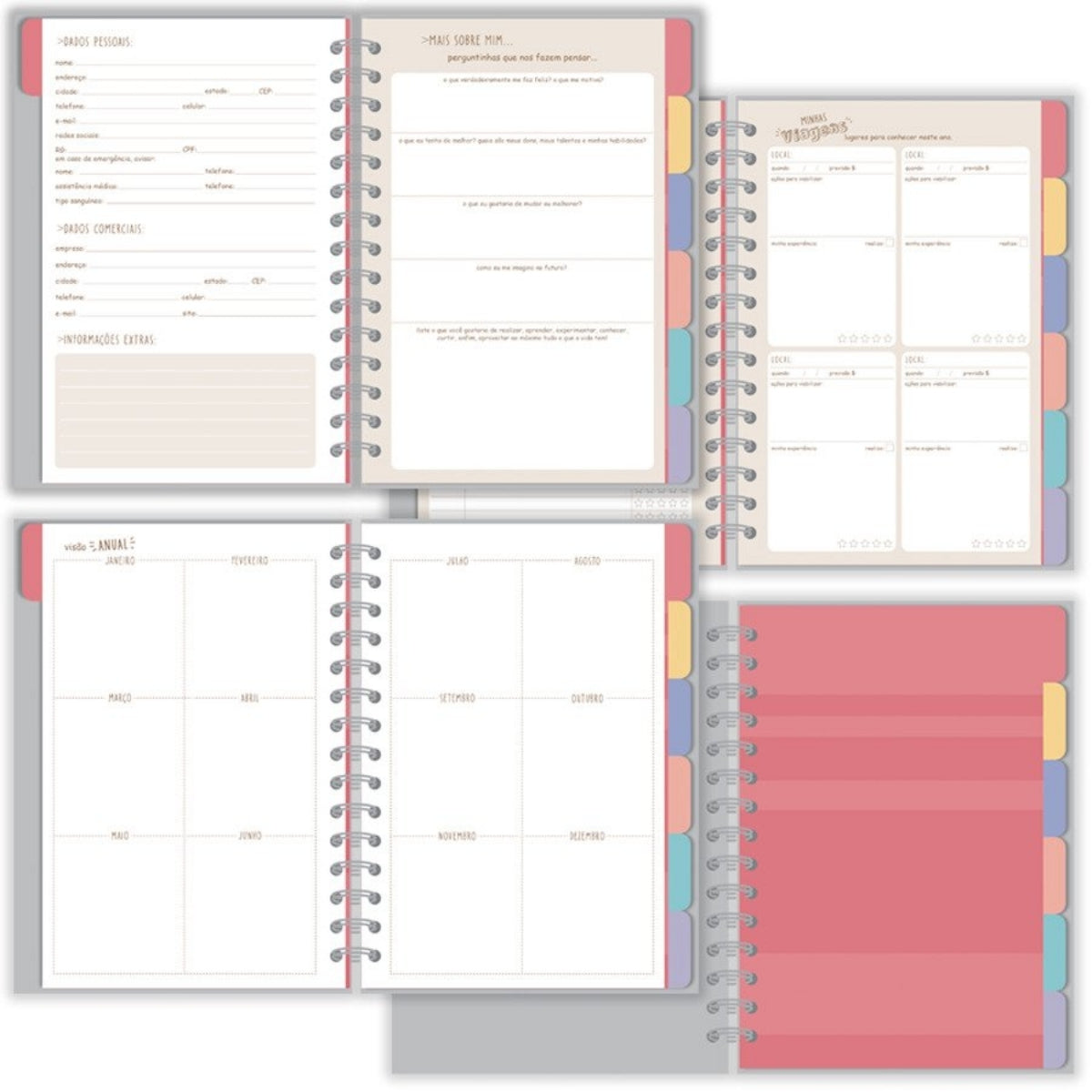 Planner Permanente M 90g 13,4x20,5cm com 105 Folhas e 12 Divisórias Floral Gráfico - Fina Ideia