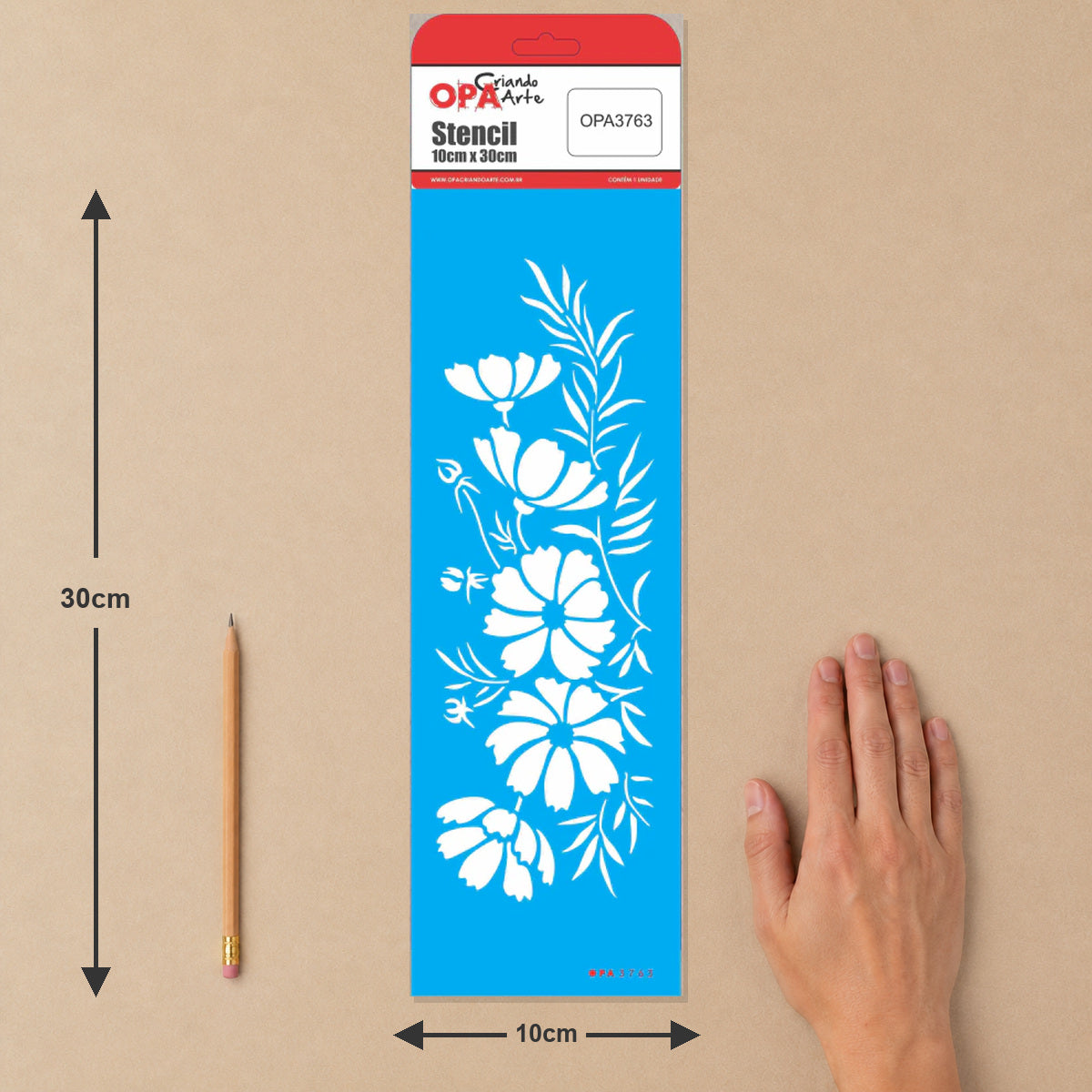 Stencil Flor de Cosmos 10x30cm para Pintura Decorativa e Artesanato 3763 - Opa