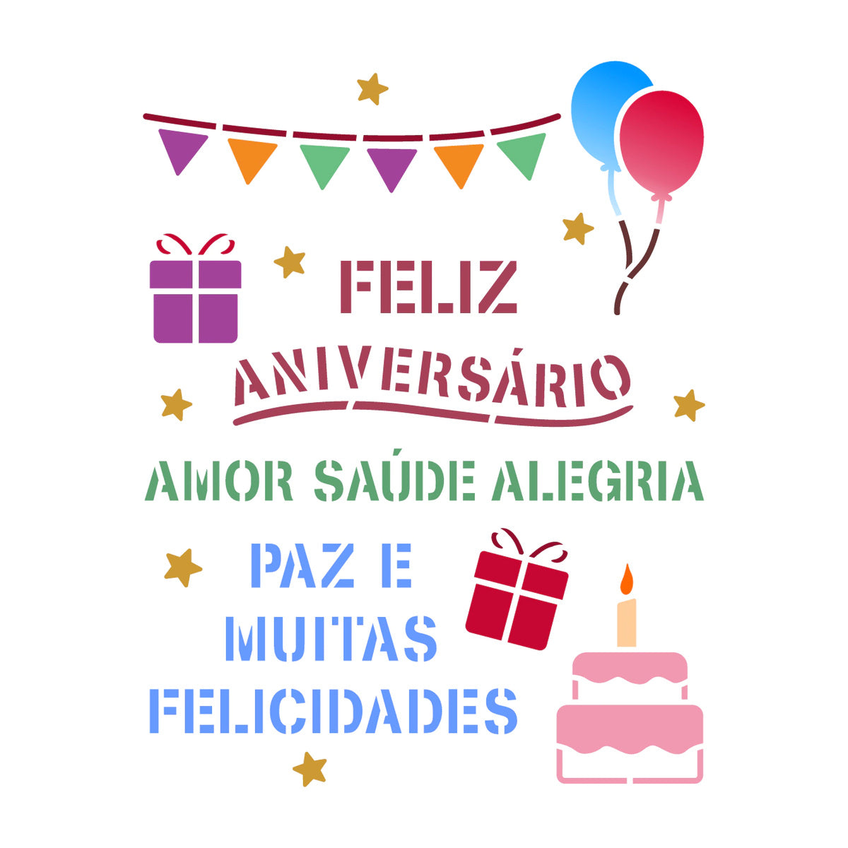 Stencil Feliz Aniversário 15x20cm para Pintura Decorativa e Artesanato 3771 - Opa
