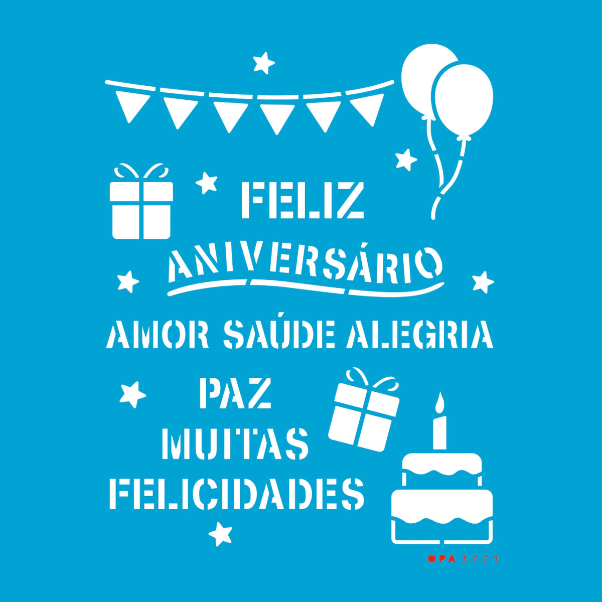 Stencil Feliz Aniversário 15x20cm para Pintura Decorativa e Artesanato 3771 - Opa