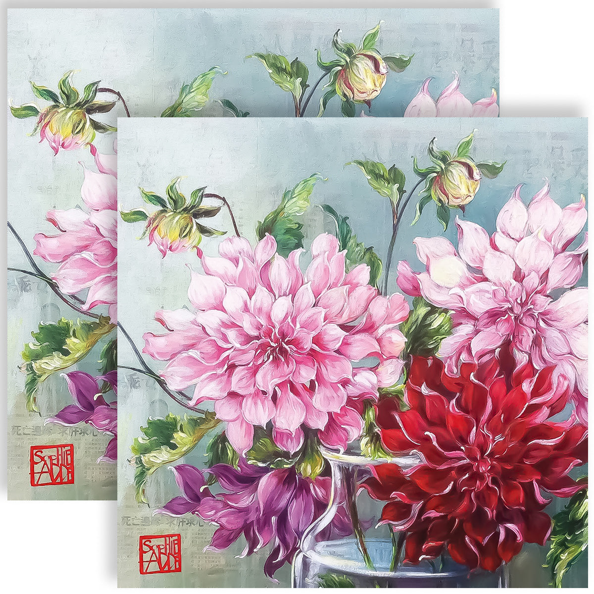 Guardanapo para Decoupage Ppd 33x33cm com 2 Unidades - Flores Dalias 