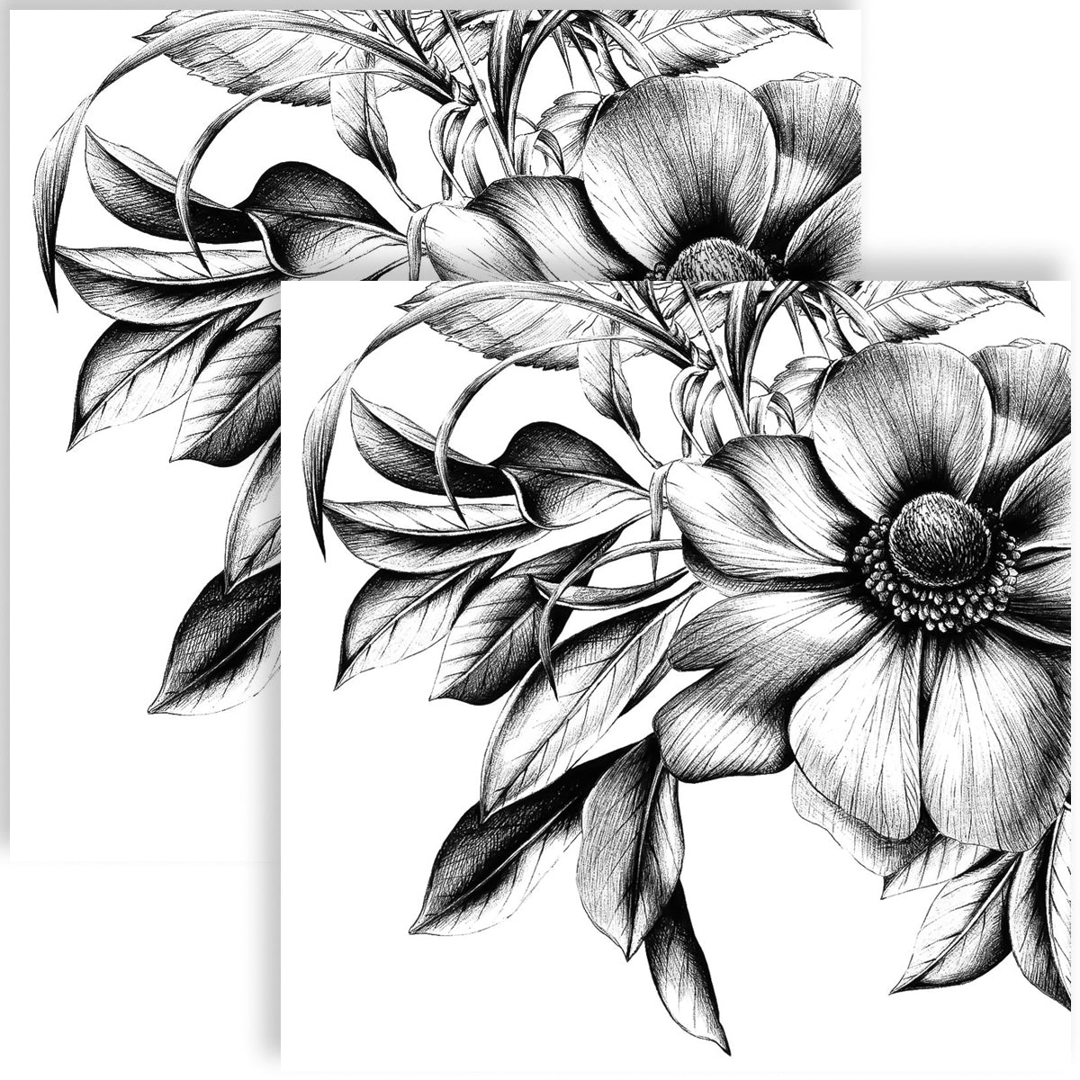 Guardanapo para Decoupage Ppd 33x33cm com 2 Unidades - Flores Preto e Branco