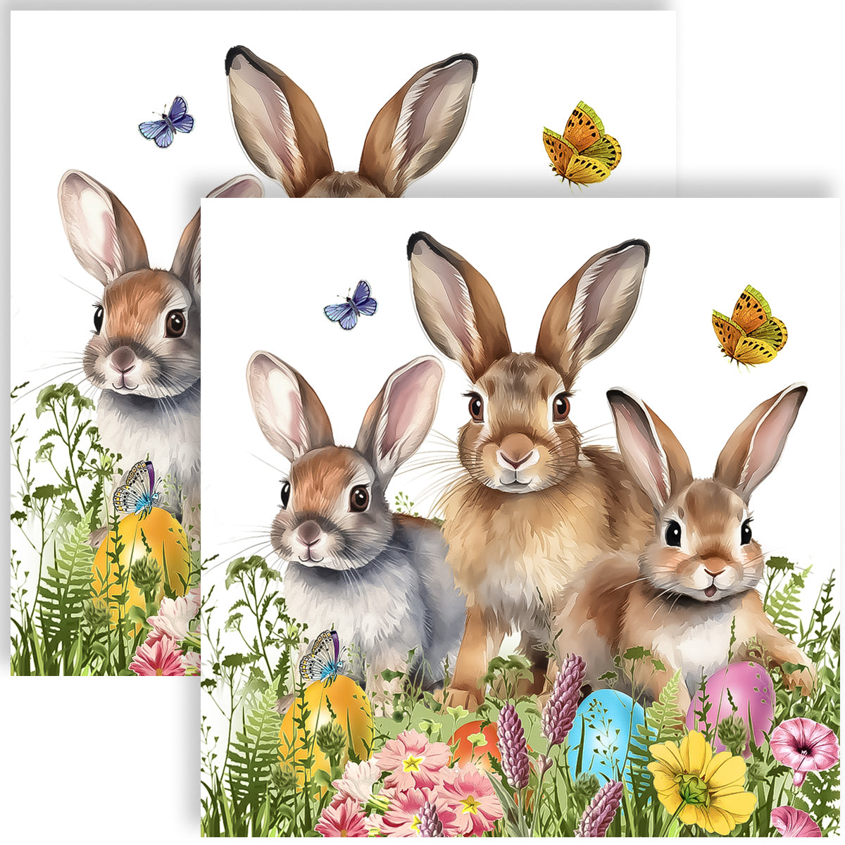 Guardanapo para Decoupage Ppd 33x33cm com 2 Unidades - Familias de Coelho Pascoa