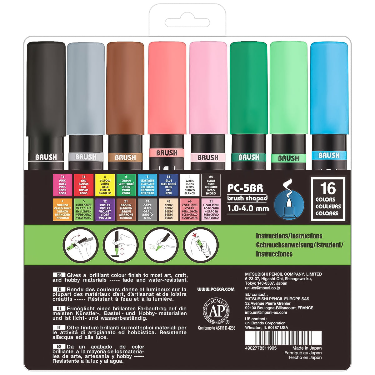 Estojo de Caneta Posca Uniball Pc-5br Ponta Brush 1.0/4.0Mm com 16 Cores