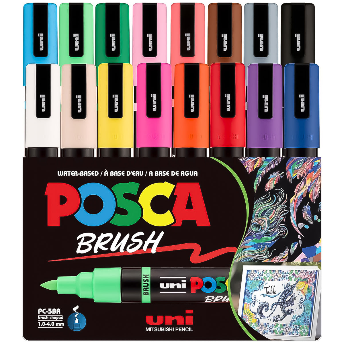 Estojo de Caneta Posca Uniball Pc-5br Ponta Brush 1.0/4.0Mm com 16 Cores