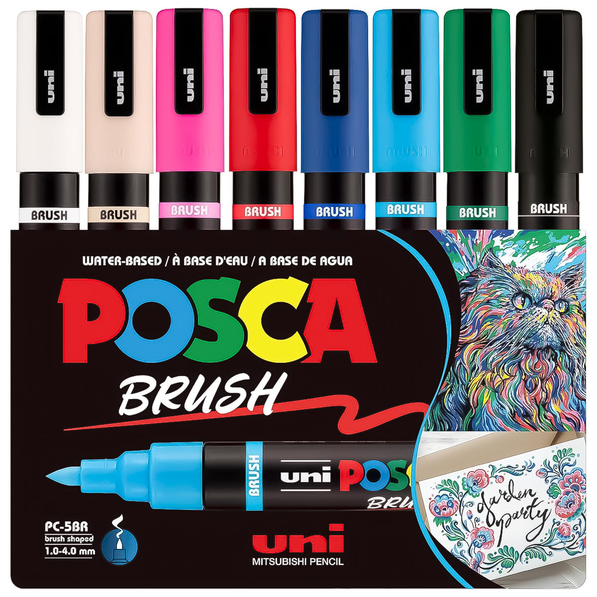 Estojo de Caneta Posca Uniball Pc-5br Ponta Brush 1.0/4.0Mm com 08 Cores