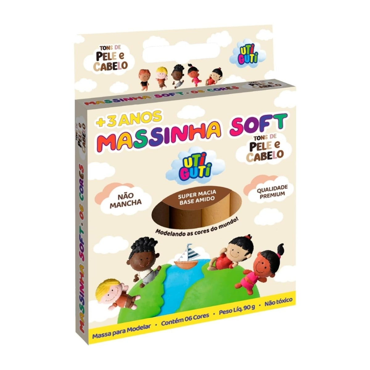 Estojo Massinha Soft para Modelar 90g com 6 Cores Tons Pele e Cabelo - Utiguti