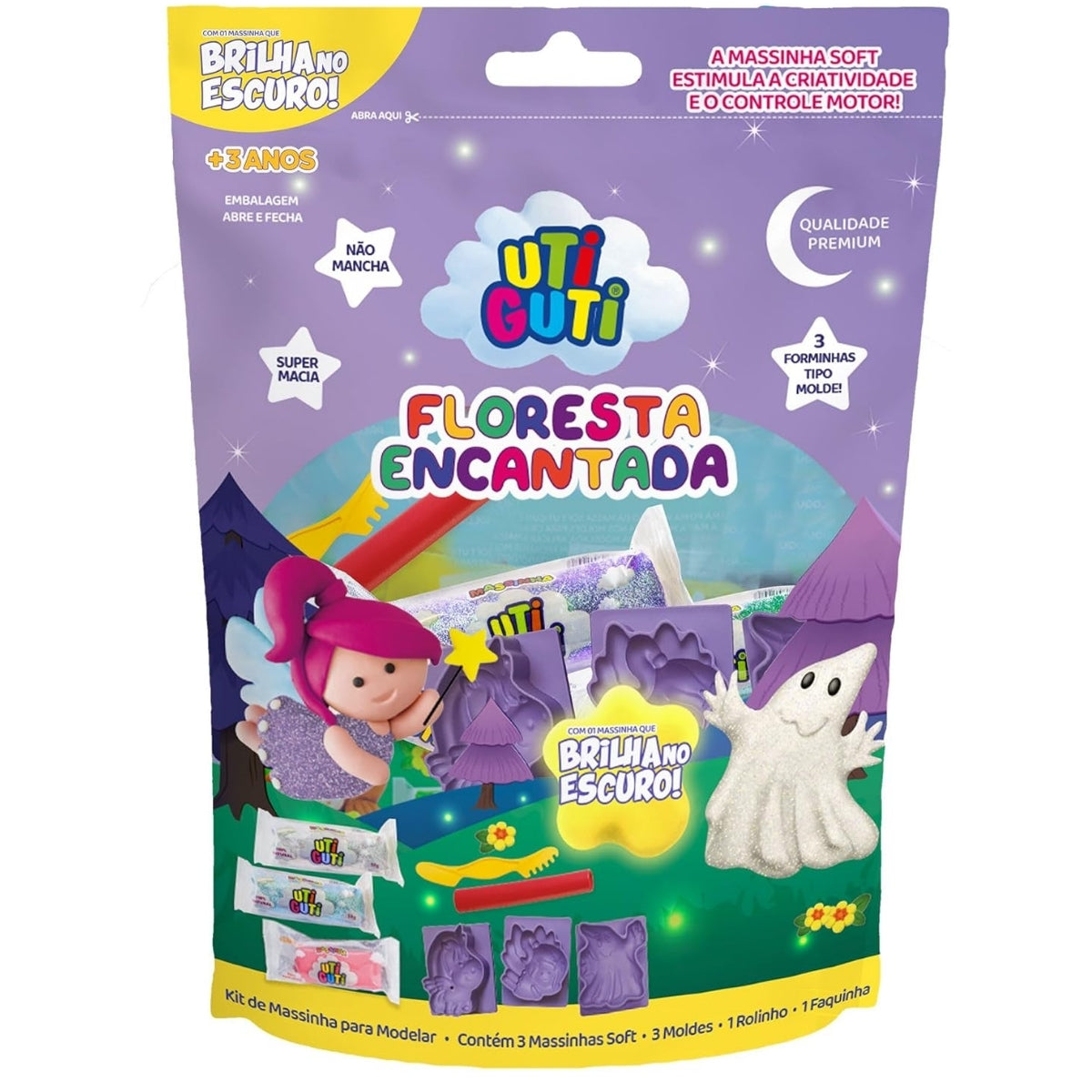 Estojo Massinha Soft para Modelar e Acessórios com 8 Peças Floresta Encantada - Utiguti