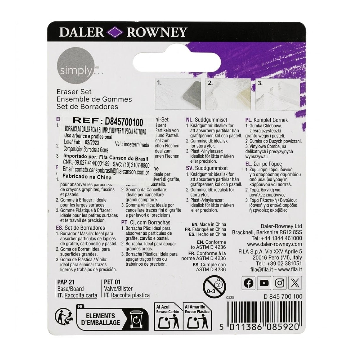 Estojo de Borracha Simply com 3 Peças - Daler & Rowney