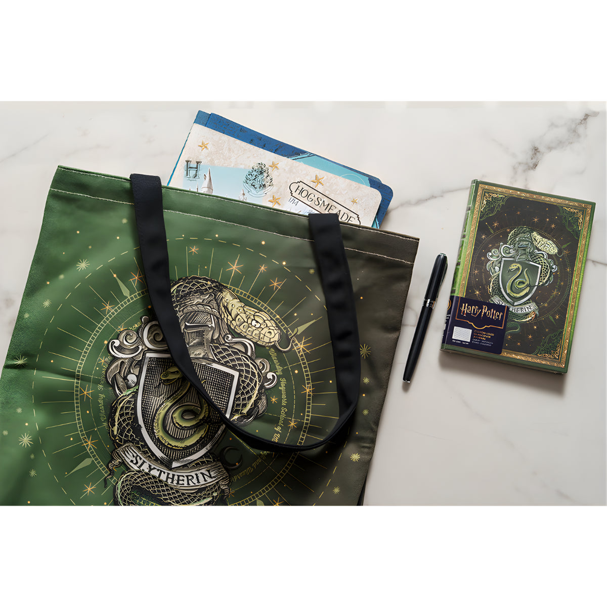 Bolsa Canvas Bag Paperblanks Slytherin Harry Potter 38x38cm em Algodão com Bolso Interno