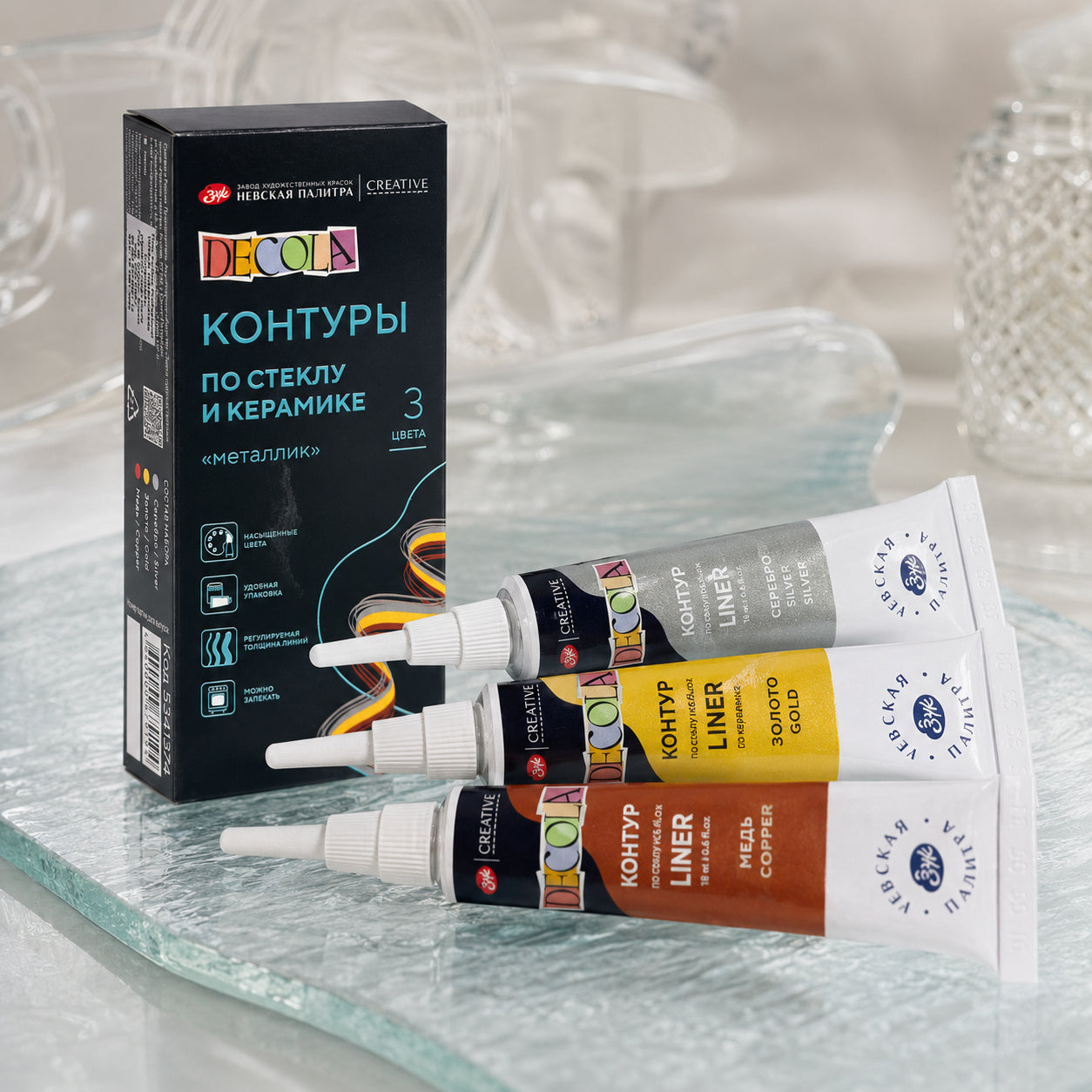 Estojo Tinta Relevo Metálica Decola Vidro e Porcelana 3 Cores - Nevskaya Palitra