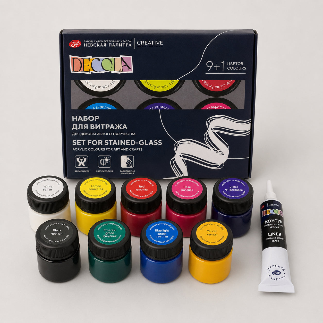 Estojo Tinta Vidro Decola Translúcida 20ml 9 Cores + Liner - Nevskaya Palitra