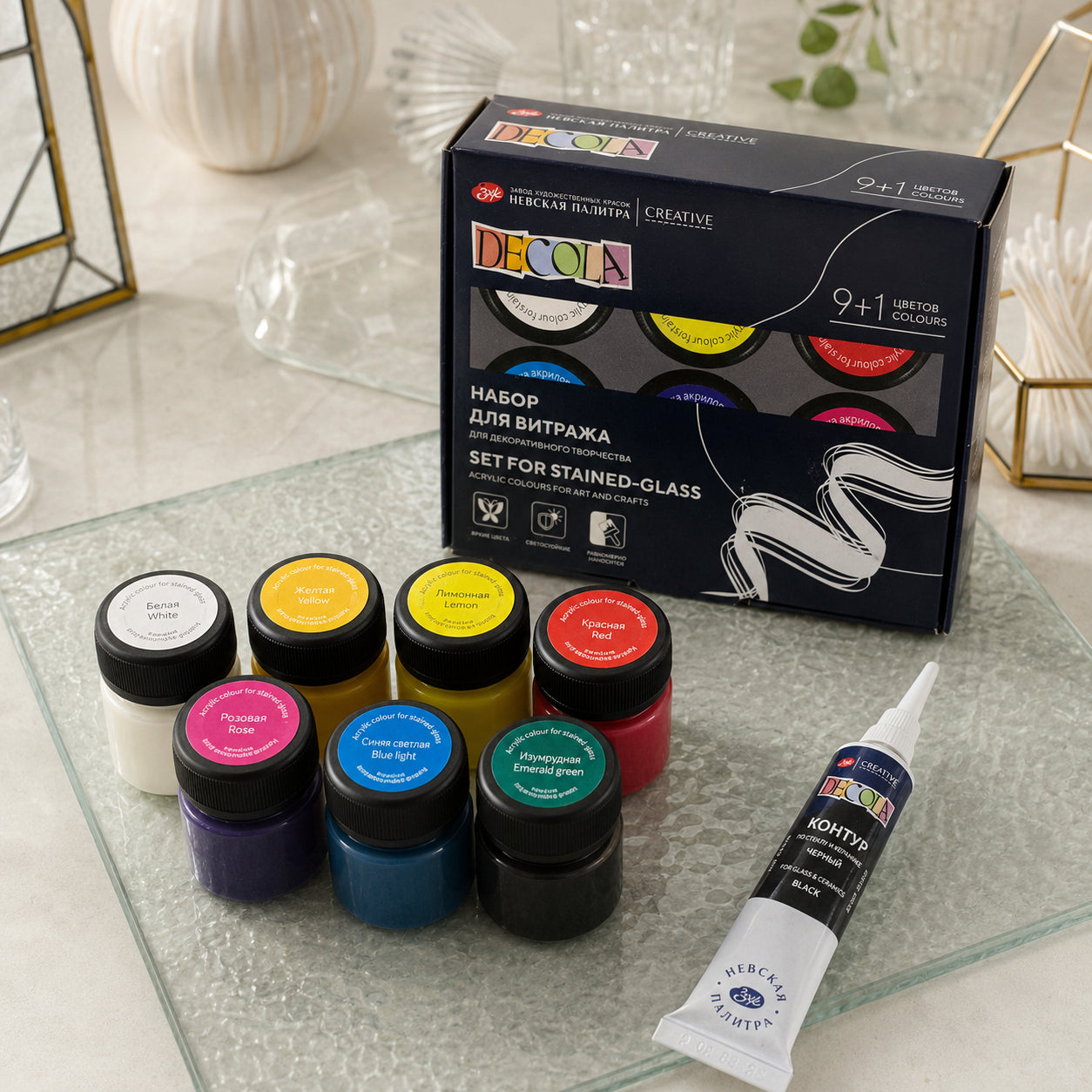 Estojo Tinta Vidro Decola Translúcida 20ml 9 Cores + Liner - Nevskaya Palitra