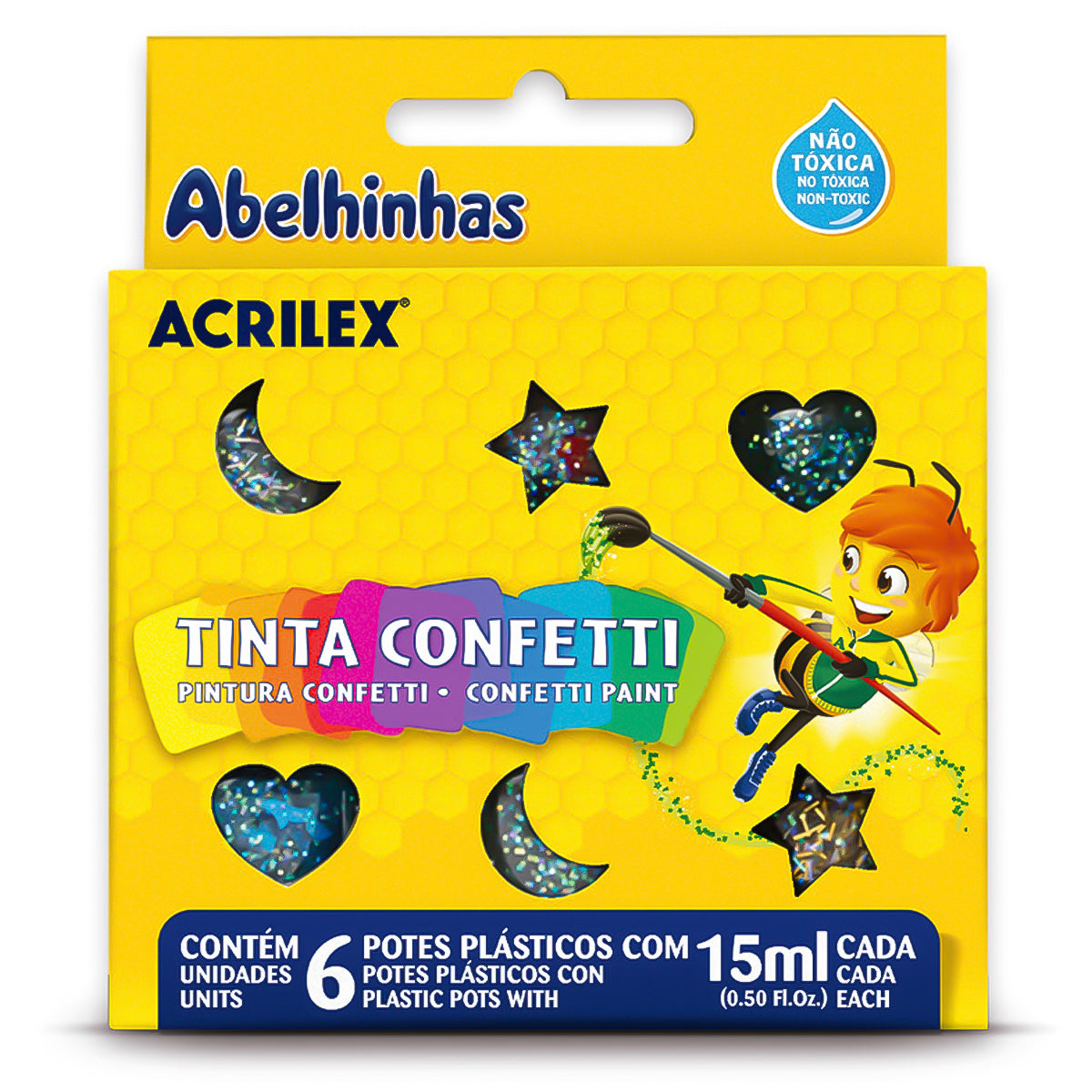 Tinta Confetti Acrilex com 6 Cores 15ml - 02415