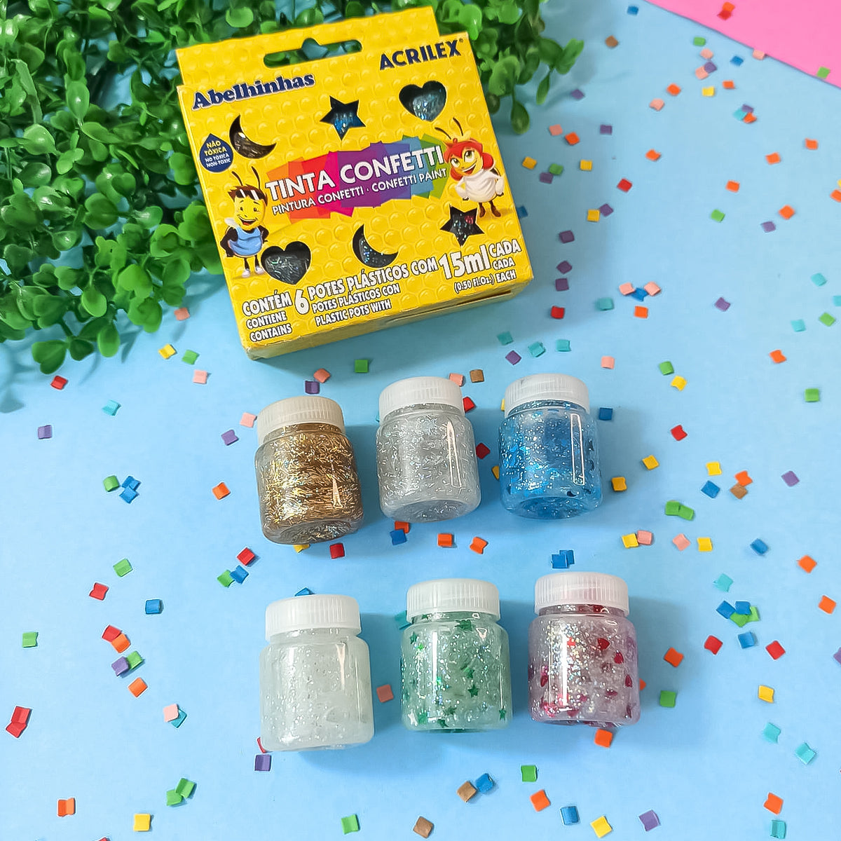 Tinta Confetti Acrilex com 6 Cores 15ml - 02415
