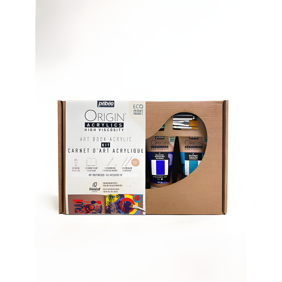 Estojo Pintura Acrílica Origin Acrylics com 8 Tubos 60ml 3 Pincéis e 1 Caderno Art Book - Pebeo
