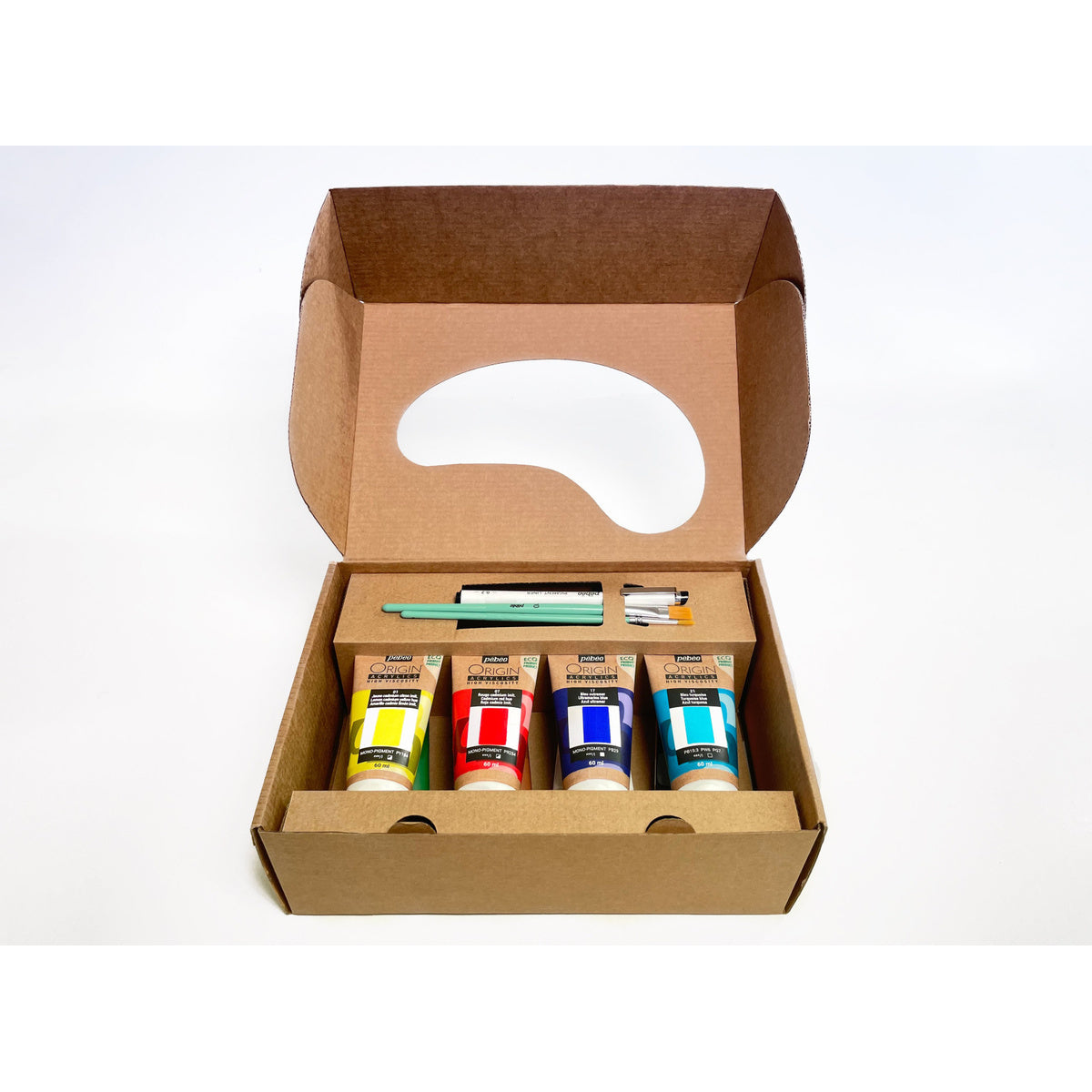 Estojo Pintura Acrílica Origin Acrylics com 8 Tubos 60ml 3 Pincéis e 1 Caderno Art Book - Pebeo