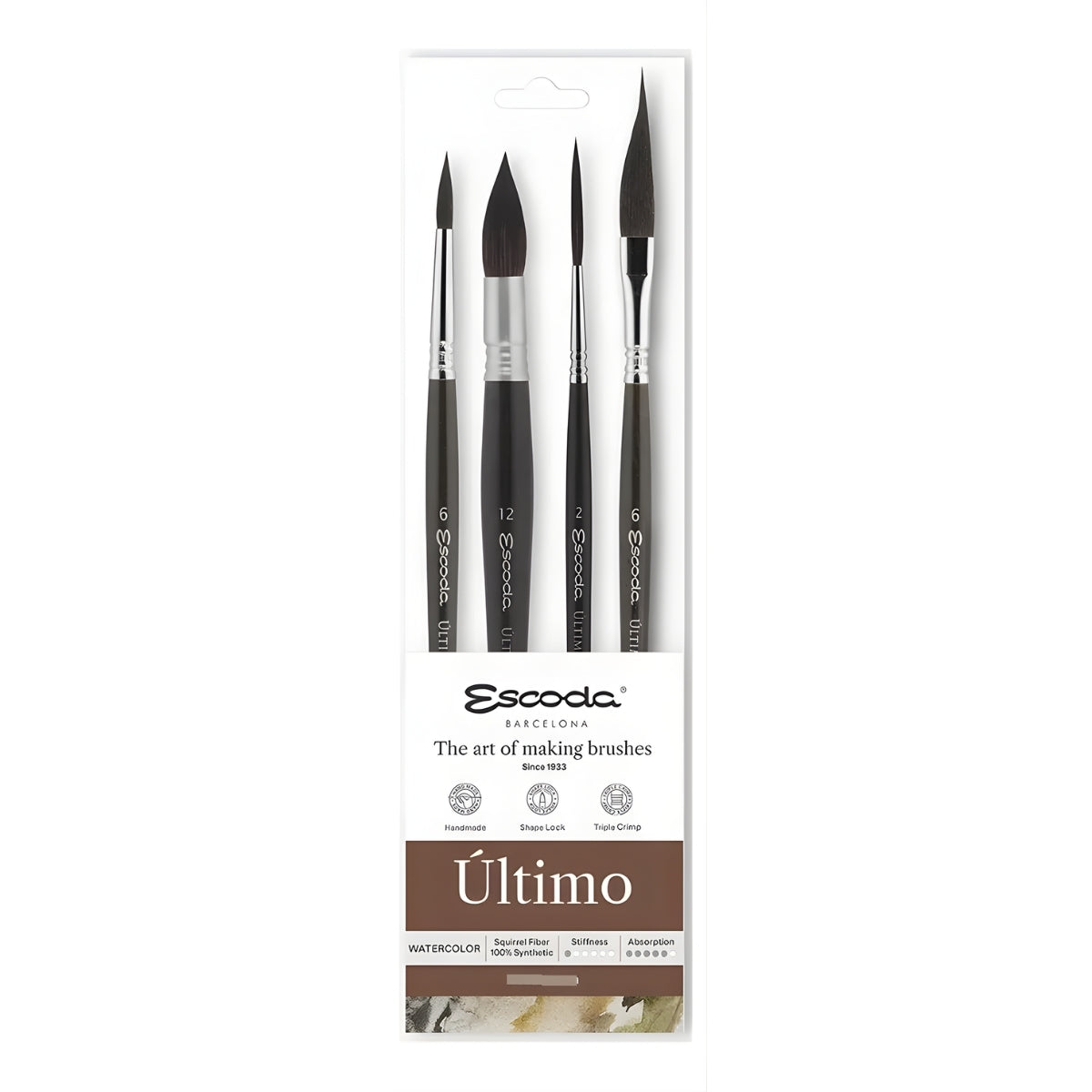 Kit de Pincel Escoda Ultimo 8911 Cerda Sintetico Cabo Curto com 04 Unidades
