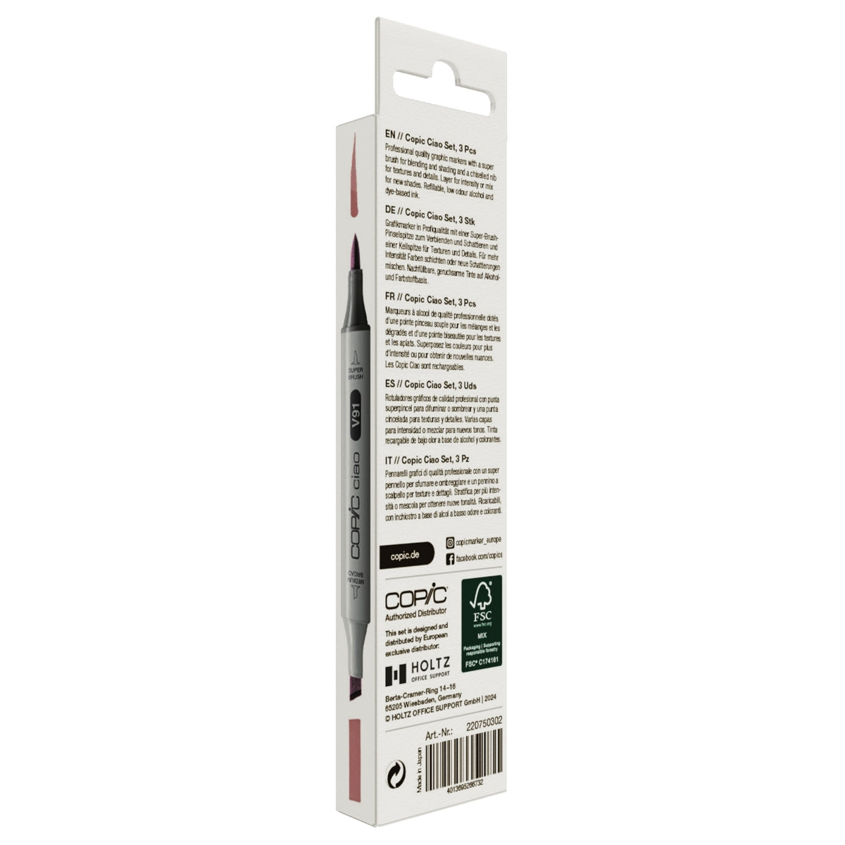 Estojo Marcador Artístico Copic Ciao Layer & Mix Ponta Dupla com 3 Cores Pet Palette - Copic