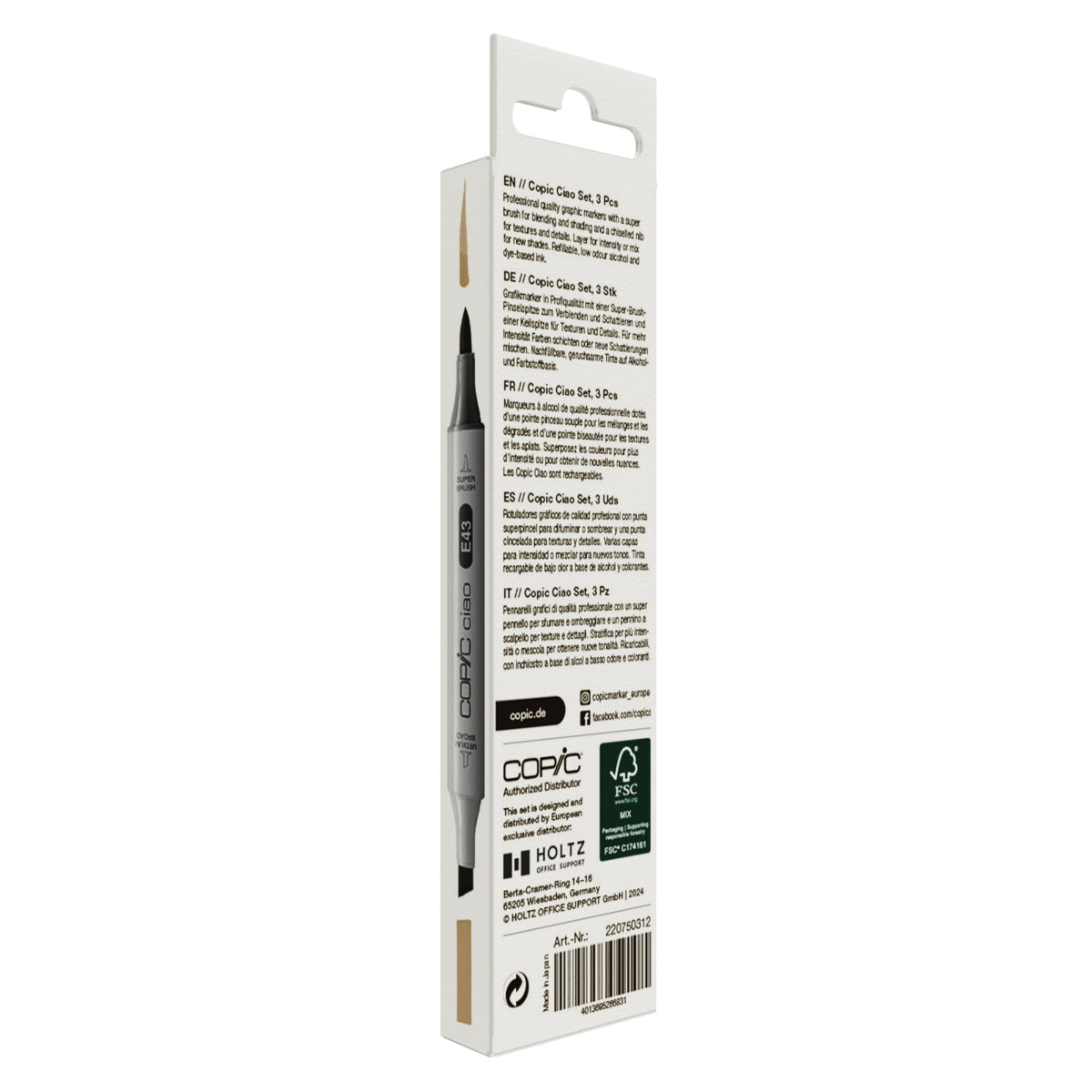 Estojo Marcador Artístico Copic Ciao Layer & Mix Ponta Dupla com 3 Cores Mellow Palette - Copic