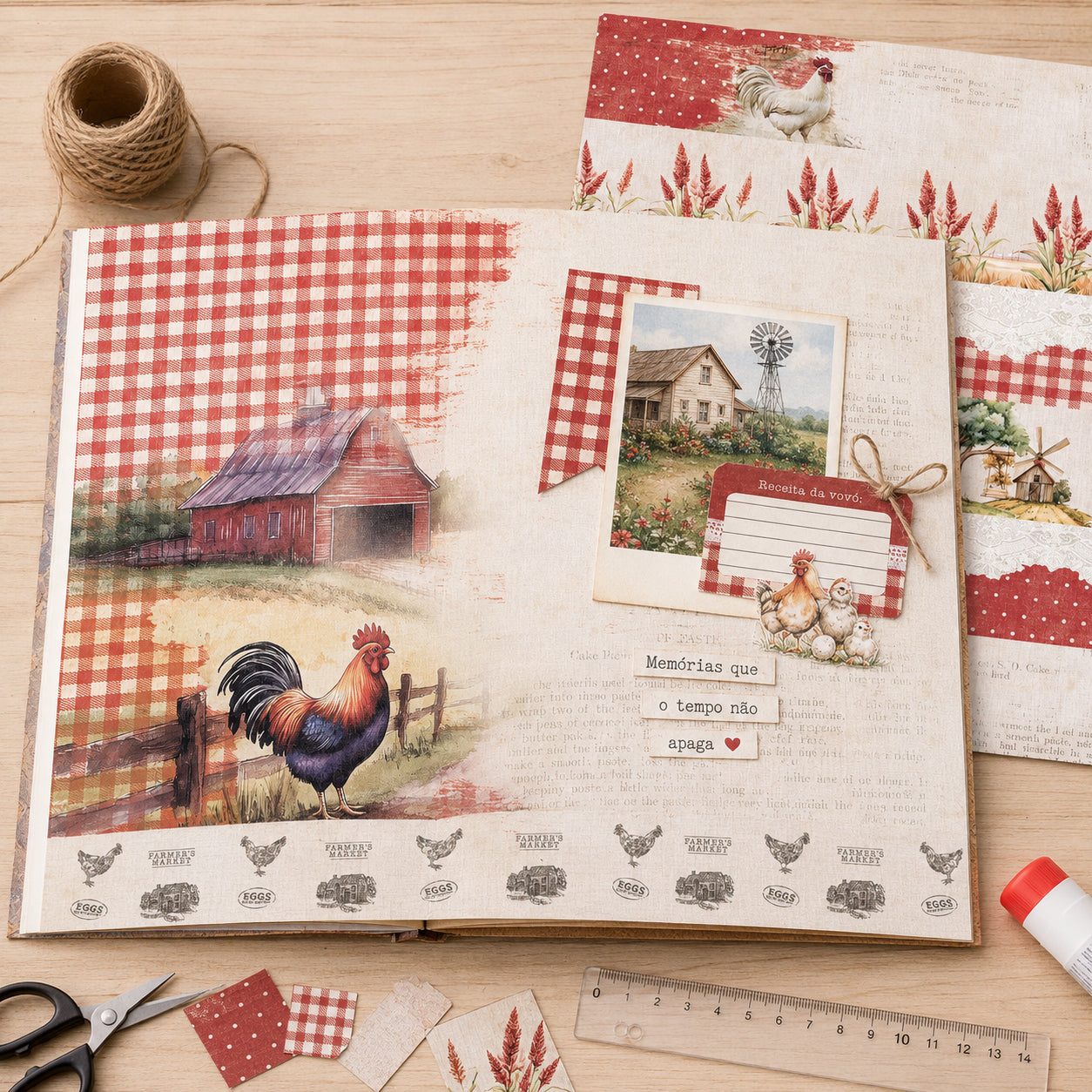 Papel para Scrapbook Dupla Face Cozinha Country 30,5x30,5cm Sd-1414 - Litoarte