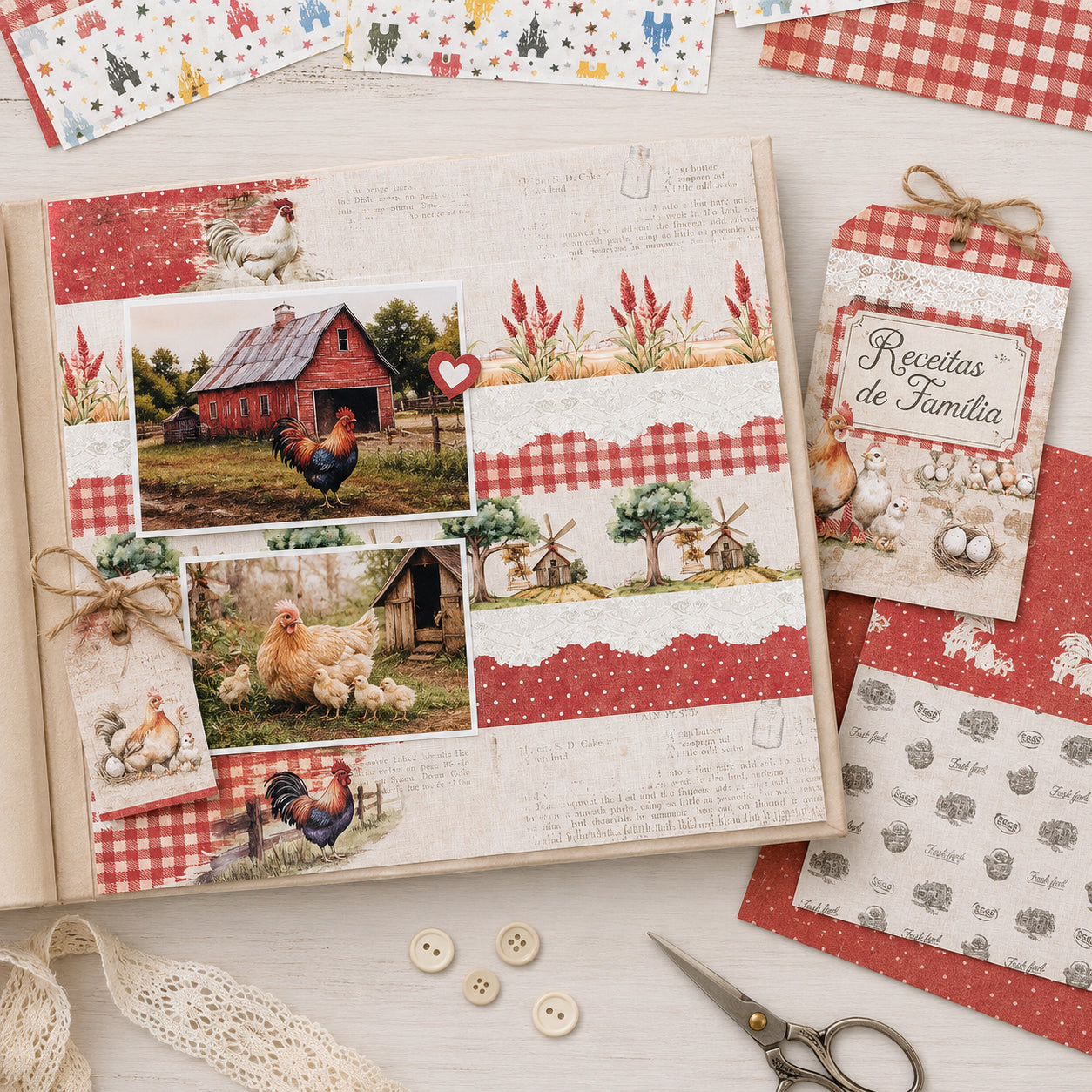 Papel para Scrapbook Dupla Face Fazenda 30,5x30,5cm Sd-1415 - Litoarte