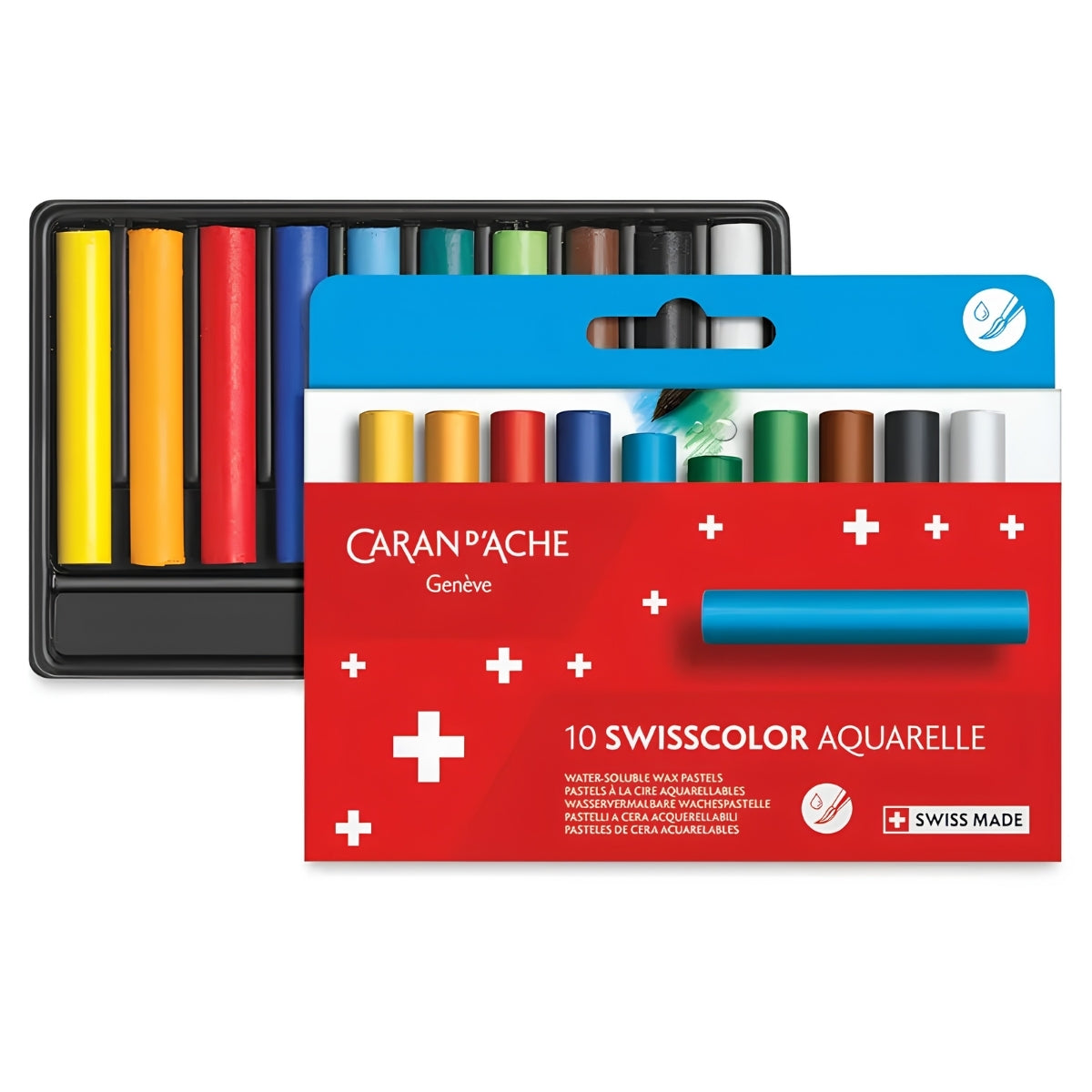 Kit de Giz Pastel Carandache Swisscolor Aquarelavel com 10 Cores 