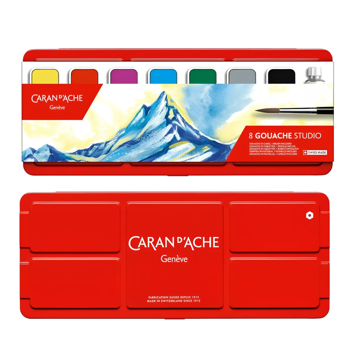Kit de Tinta Guache Studio Pastilha Carandache com 8 Unidade e 1 Pincel 