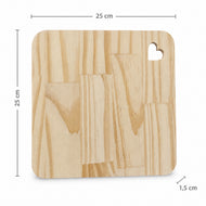 Placa em Madeira Pinus Quadrada Canto Arredondado Coração 25x25