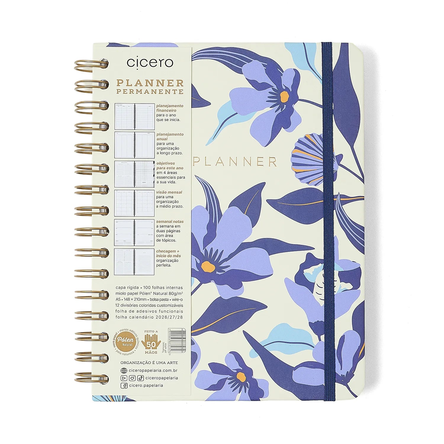 Planner Permanente Wire-o Trancoso Semanal com Notas A5 14,8x21cm 100 Folhas 80g/m² Off White - Cicero