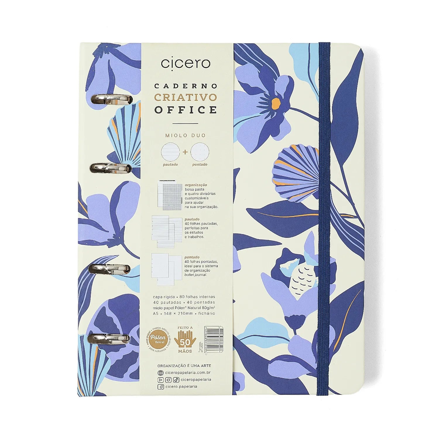 Caderno Criativo Argolado Office Duo Trancoso Pautado e Pontilhado A5 14,8x21cm 80 Folhas 80g/m² Off White - Cicero