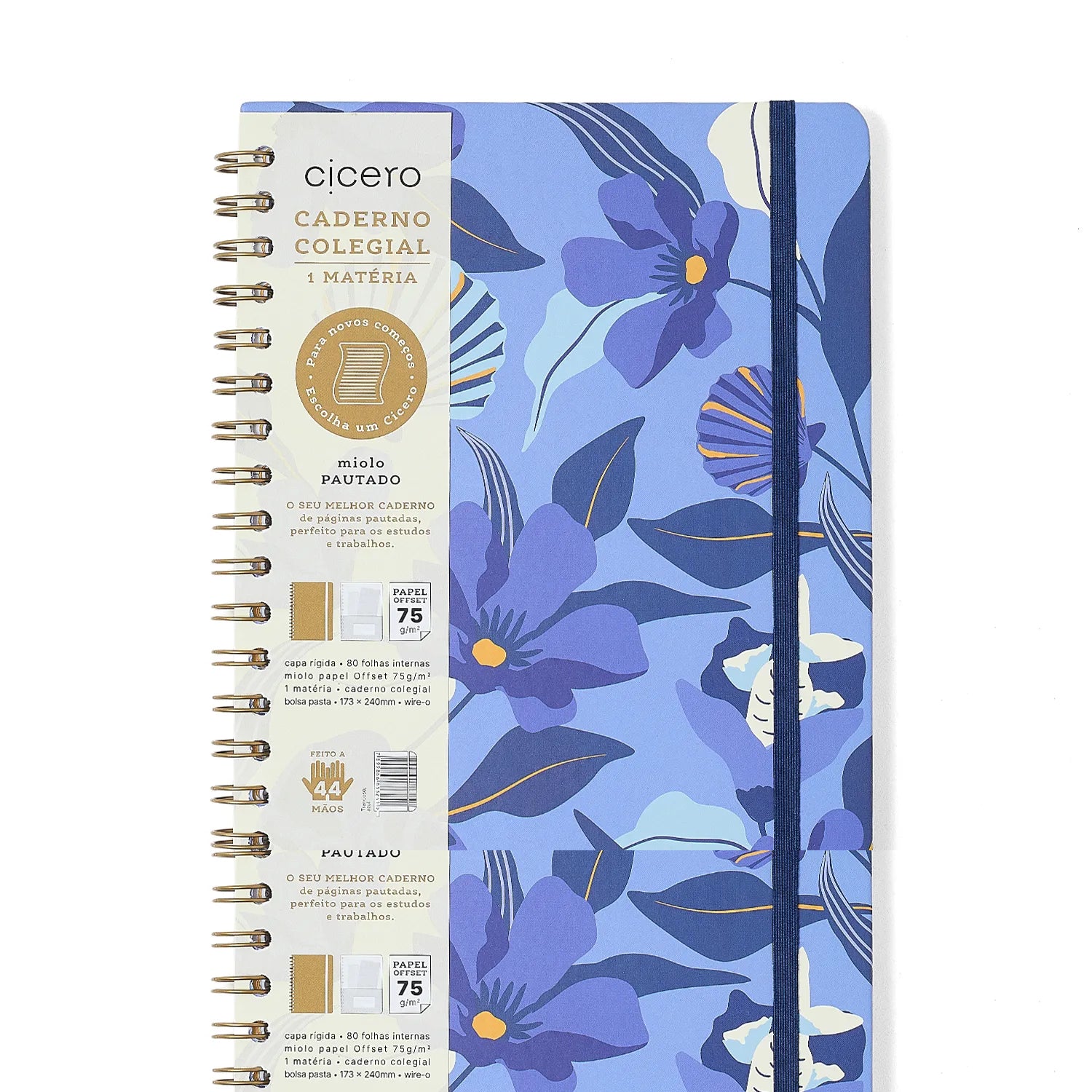 Caderno Colegial Wire-o Trancoso Pautado 17,3x24cm 80 Folhas 75g/m² Azul - Cicero