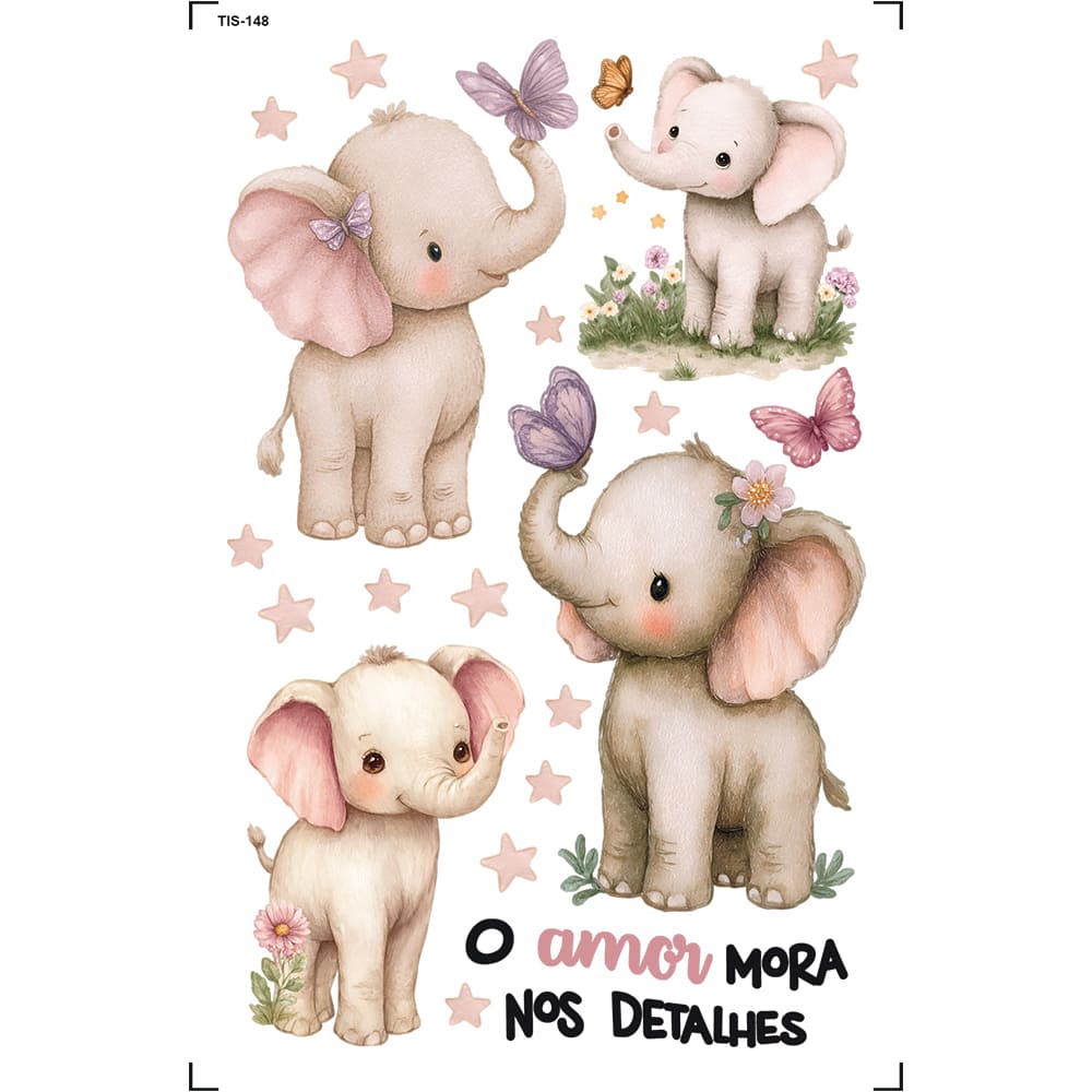 Transfer de Imagem Small Elefantes 9,8x15cm para Artesanato e Decoração Tis-148 - Litoarte