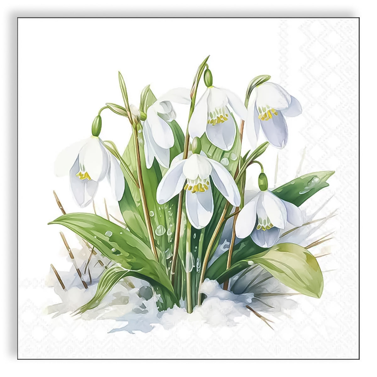 Guardanapo para Decoupage Ambiente 33x33cm com 2 Unidades - Flores Gotas de Neve