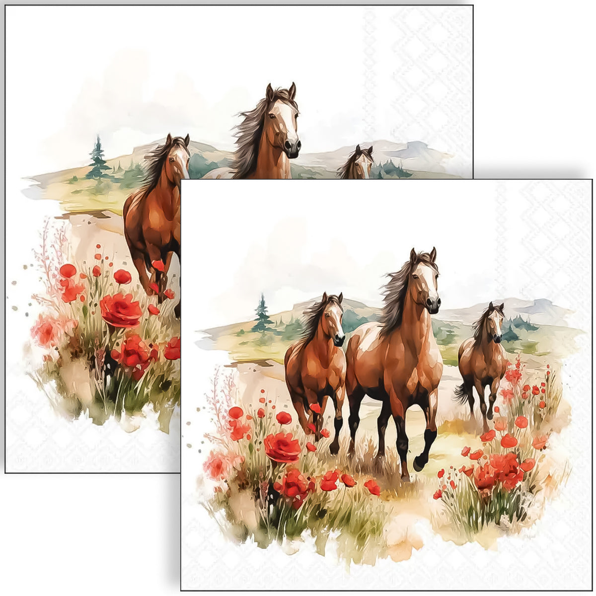 Guardanapo para Decoupage Ambiente 33x33cm com 2 Unidades - Cavalos Trotando
